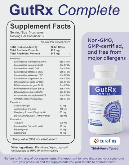 GutRx Complete Probiotic, Prebiotic, Postbiotic, Alternative with Akkermansia & Christensenella for Gas, Bloating, Gut Barrier & Microbiome Support - Maple Wellness Supplements