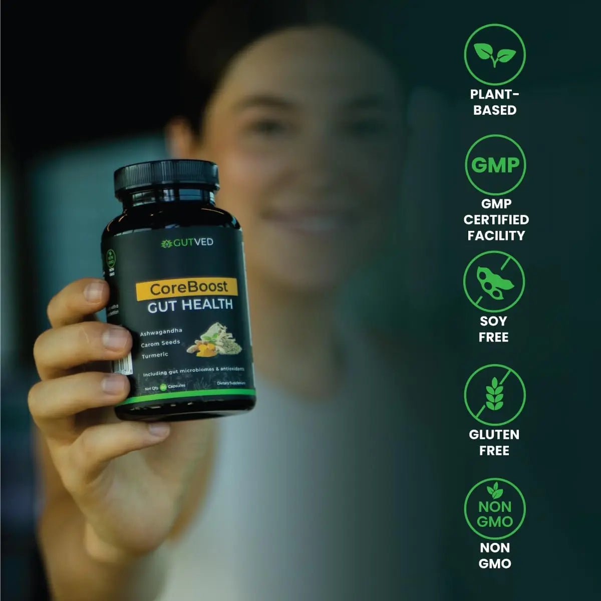 GUTVED Bloating & Gas Relief Probiotic for Women & Men | 9-in-1 Gut & Digestive Support with Probiotics, Prebiotic Inulin, Turmeric, Ginger & Fennel | Daily Plant-Based Capsules, 60 Count - Maple Wellness Supplements