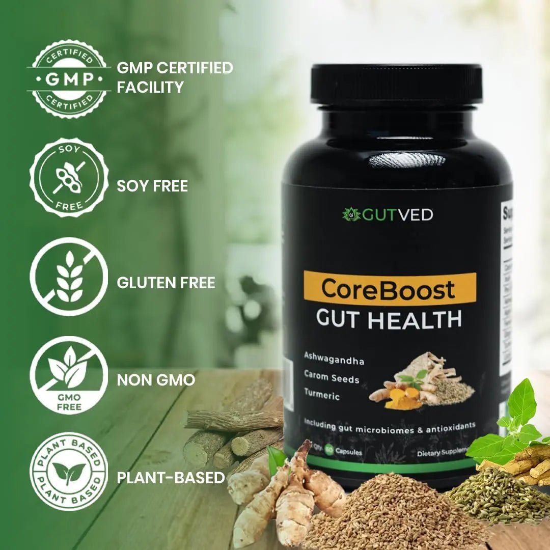 GUTVED Bloating & Gas Relief Probiotic for Women & Men | 9-in-1 Gut & Digestive Support with Probiotics, Prebiotic Inulin, Turmeric, Ginger & Fennel | Daily Plant-Based Capsules, 60 Count - Maple Wellness Supplements