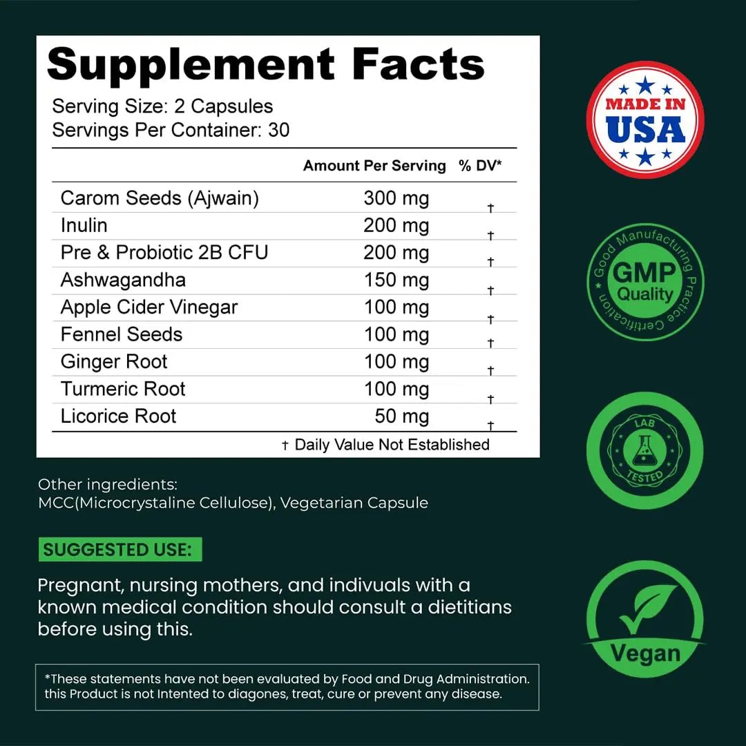 GUTVED Bloating & Gas Relief Probiotic for Women & Men | 9-in-1 Gut & Digestive Support with Probiotics, Prebiotic Inulin, Turmeric, Ginger & Fennel | Daily Plant-Based Capsules, 60 Count - Maple Wellness Supplements