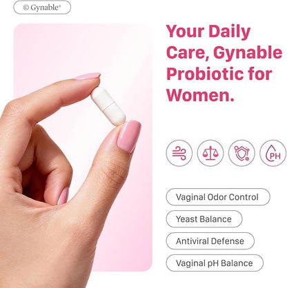 Gynable Vaginal Probiotics for Women Odor & Itch Support, Urinary | pH Balance, Female Probiotics 10 Billion CFU Lactobacillus Probiotics Blend,Selenium-Vitamin C/E/D3 Promote Immune Health,60 Count - Maple Wellness Supplements