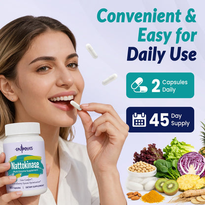 Gyumolics Nattokinase Supplement 10000FU with Organic Nattokinase, Serrapeptase, Bromelain, Curcumin, Vitamin E & Ginseng, - Maple Wellness Supplements