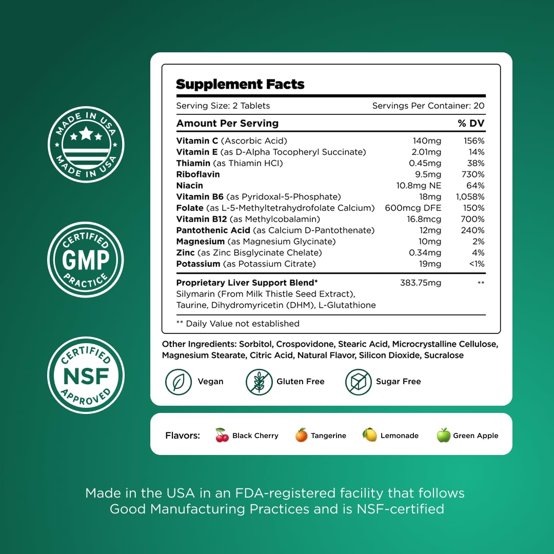 H-PROOF The Anytime You Drink Vitamin, Liver Health & Immunity Support with Electrolytes, Milk Thistle, and Vitamins B & C - 40 Chewable Tablets - Maple Wellness Supplements