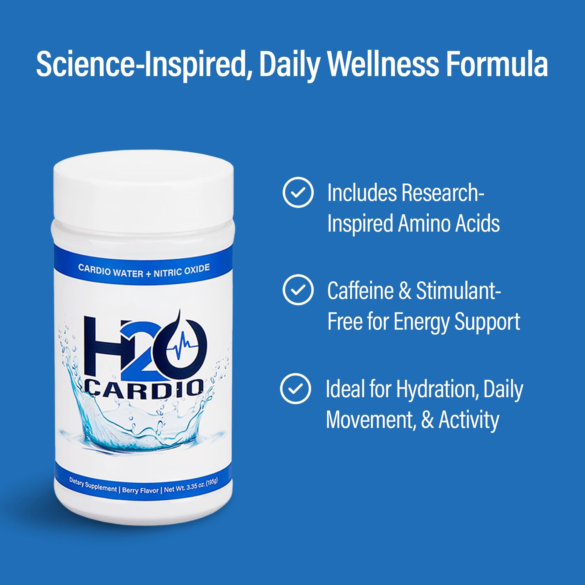 H2O Cardio | Nitric Oxide Supplement Drink | Wellness & Hydration Support | Arginine & Citrulline Powder | Berry Flavored Drink Mix for Daily Activity | Net Wt. 3.35 Ounces - Maple Wellness Supplements