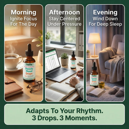 Halla Steady Mood Drops Saffron Extract, Maritime Pine Bark Extract, Phosphatidylserine, Magnesium L-Threonate, Sleep Supplements, Improves Focus & Attention, Mood Support Supplement, 60ml - Maple Wellness Supplements