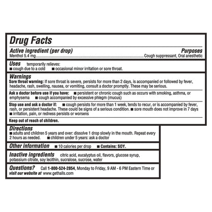 HALLS Cough and Throat Relief Mentho-Lyptus Cough Drops, 30 Drops - Maple Wellness Supplements