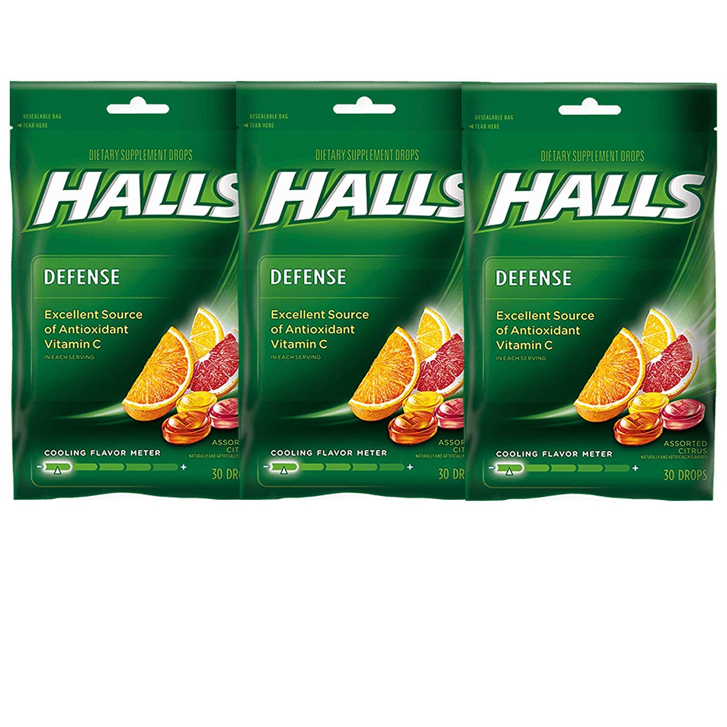 Halls Defense Vitamin C Drops Assorted Citrus - 30 ct, Pack of 3 - Maple Wellness Supplements
