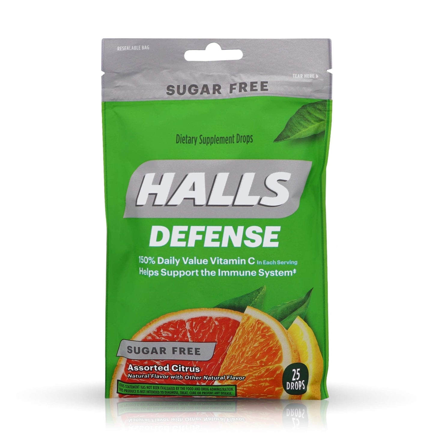 Halls Defense Vitamin C Drops Sugar Free Assorted Citrus - 25 ct, Pack of 4 - Maple Wellness Supplements