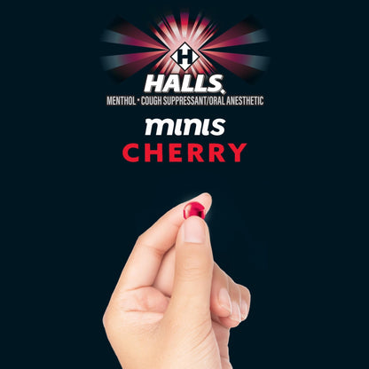 HALLS Minis Cherry Flavor Sugar Free Cough Drops, 48 Drops - Maple Wellness Supplements