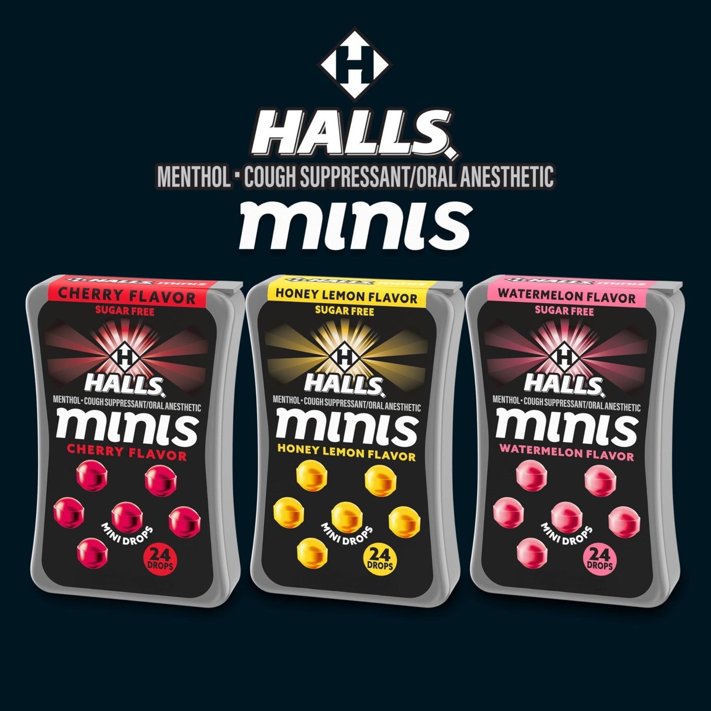 Halls Minis Honey Lemon Flavor Sugar Free Cough Drops, 48 Drops - Maple Wellness Supplements