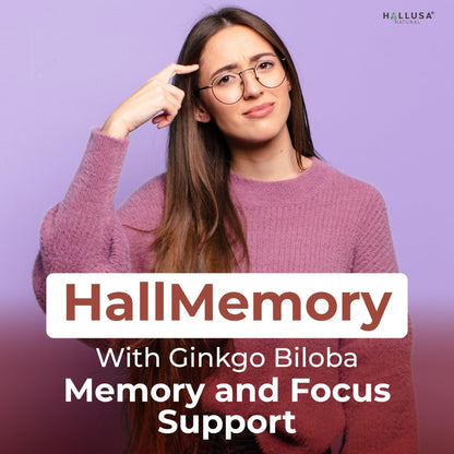 Hallusa Natural Brain Health Supplement Capsules 1680mg, Ginkgo Biloba, B Vitamins & Choline, Memory & Focus Support, Brain Booster for Men & Women, 60 Count - Maple Wellness Supplements