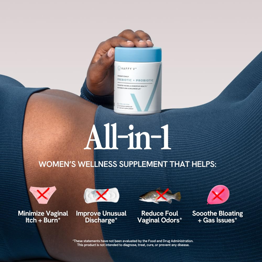 Happy V Dr. Formulated Vaginal Probiotics for Women Odor & Itch Support, Urinary & Gut Health, pH Balance | Womens Daily Probiotic - Maple Wellness Supplements