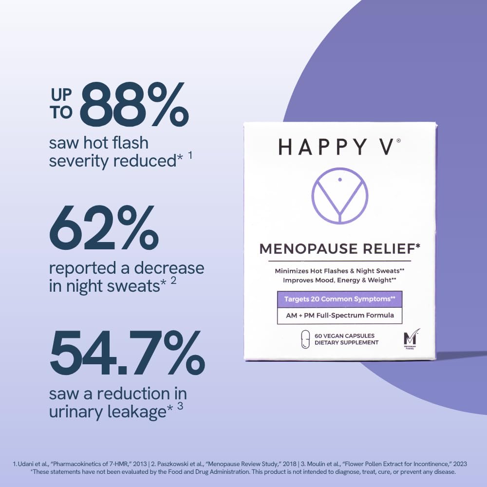 Happy V Menopause Relief Supplement for Women – Hormone Balance, Hot Flash & Night Sweat Support, Mood & Energy Booster, Vaginal Wellness, Perimenopause & Postmenopause Support – 60 Vegan Capsules - Maple Wellness Supplements