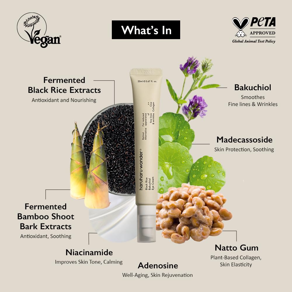 Haruharu Wonder Black Rice Bakuchiol Eye Cream 0.67 fl.oz / 20ml | Anti-Aging, Wrinkle Care, Natural Retinol Alternative - Maple Wellness Supplements