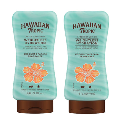 Hawaiian Tropic Weightless Hydration After Sun Lotion with Aloe, 6Fl Oz Twin Pack, Hawaiian Tropic Lotion, Moisturizing Lotion - Maple Wellness Supplements