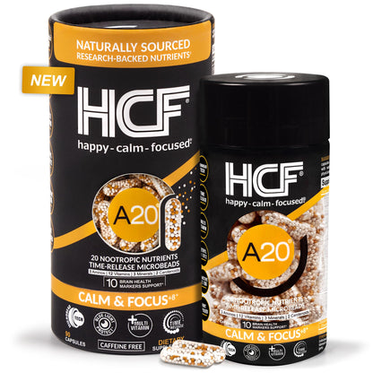 HCF A20 Microbead Brain Health Supplements for Adults for Memory, Focus, Calm, Mood, Alertness, Attention, Vision, Sleep, Immune System, 20 Premium Nootropic Nutrients Multivitamin & 7 Advances® Tech - Maple Wellness Supplements