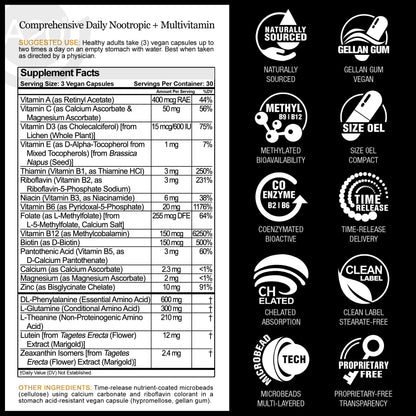 HCF A20 Microbead Brain Health Supplements for Adults for Memory, Focus, Calm, Mood, Alertness, Attention, Vision, Sleep, Immune System, 20 Premium Nootropic Nutrients Multivitamin & 7 Advances® Tech - Maple Wellness Supplements