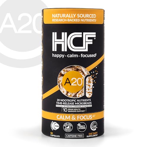 HCF A20 Microbead Brain Health Supplements for Adults for Memory, Focus, Calm, Mood, Alertness, Attention, Vision, Sleep, Immune System, 20 Premium Nootropic Nutrients Multivitamin & 7 Advances® Tech - Maple Wellness Supplements
