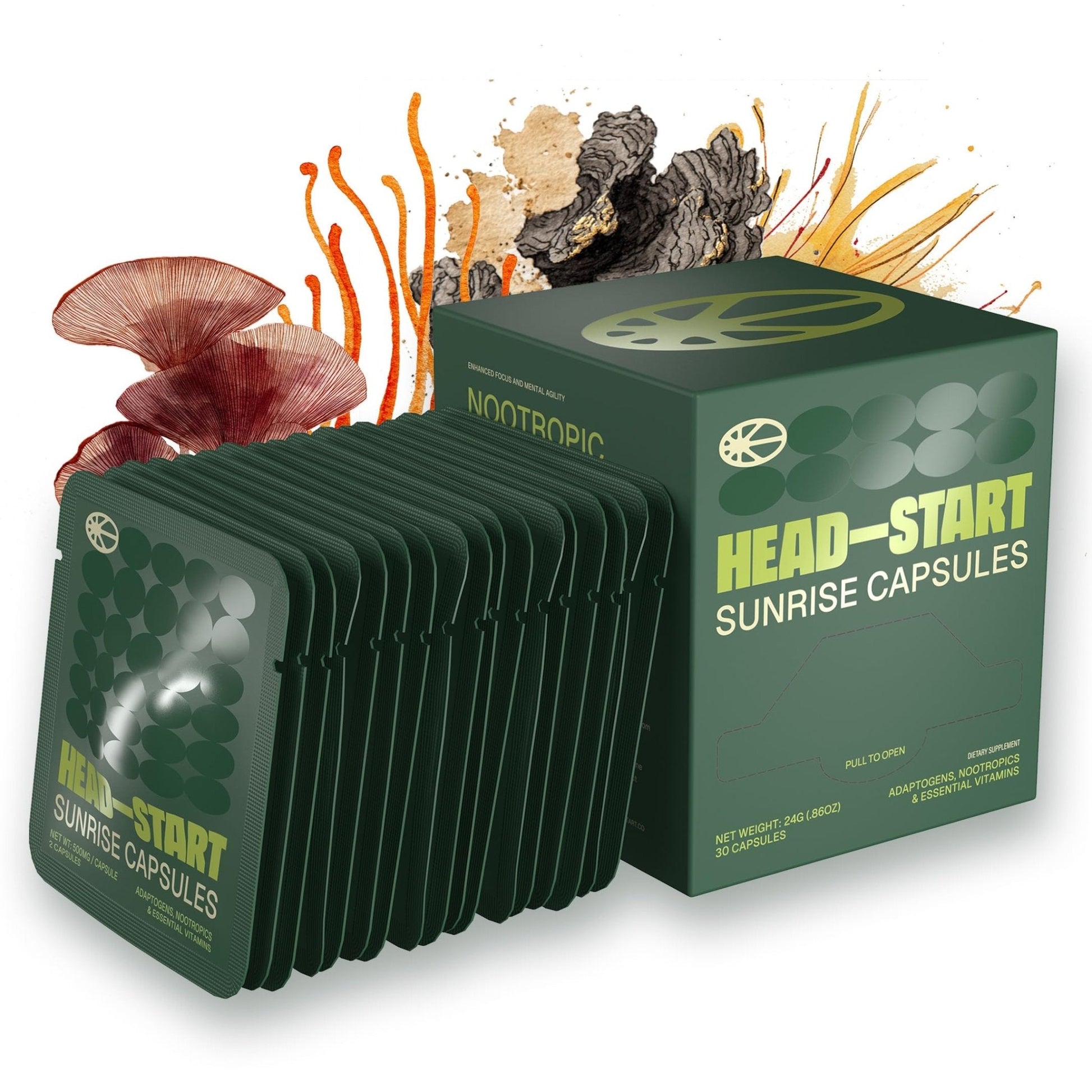 HEAD-START Sunrise Capsules | Nootropic Brain Supplement with Lion’s Mane, L-Theanine & Saffron | Adaptogen Blend for Focus, Energy, Clarity & Daily Performance - Maple Wellness Supplements