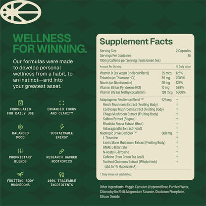 HEAD-START Sunrise Capsules | Nootropic Brain Supplement with Lion’s Mane, L-Theanine & Saffron | Adaptogen Blend for Focus, Energy, Clarity & Daily Performance - Maple Wellness Supplements