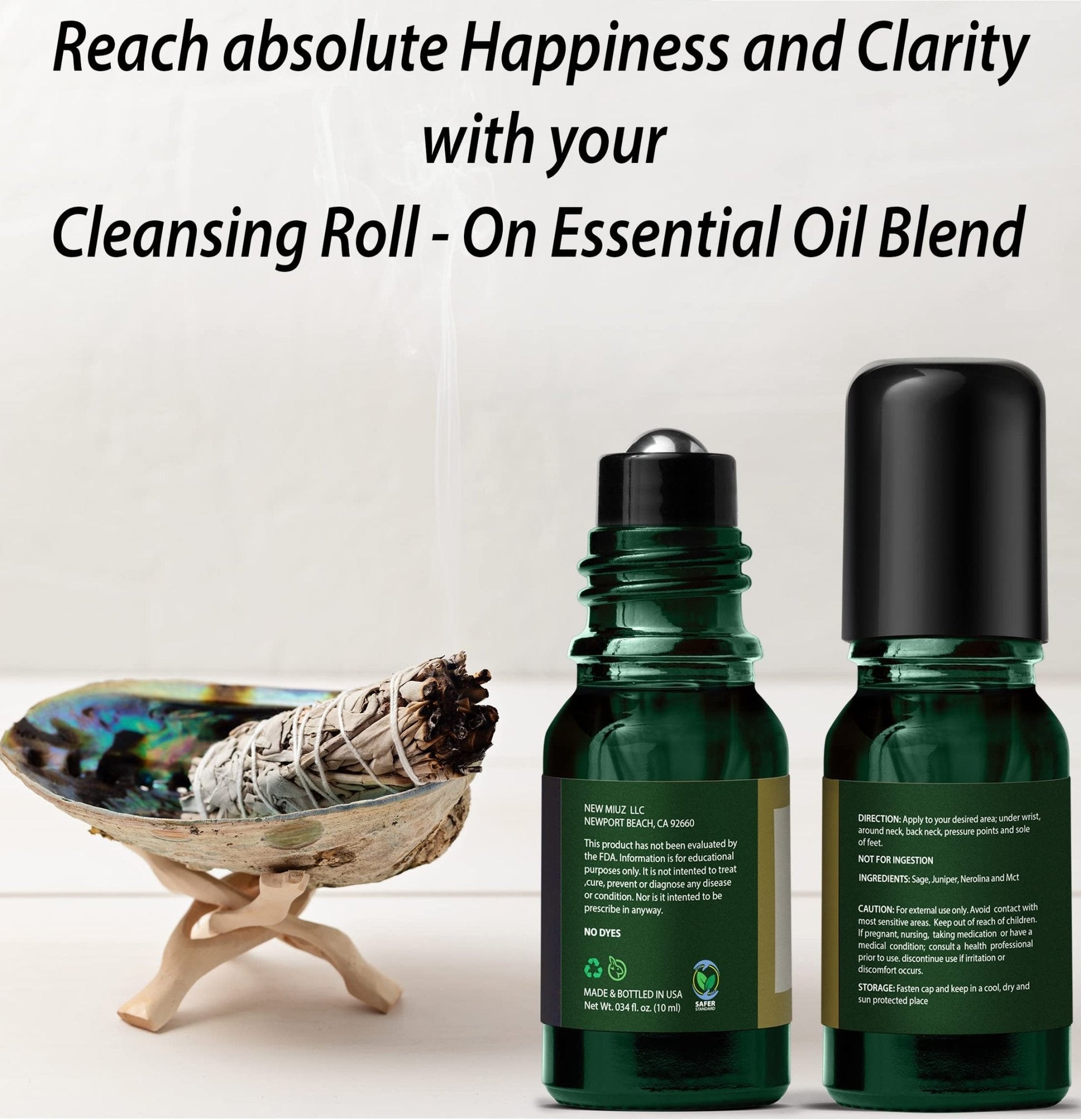 Headache Roll On Stick Peppermint Rosemary and Eucalyptus & Cleansing and Protect Juniper Berry White Sage with Nerolina Pack of 2 - Maple Wellness Supplements