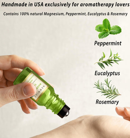Headache Roll On Stick Peppermint Rosemary and Eucalyptus & Cleansing and Protect Juniper Berry White Sage with Nerolina Pack of 2 - Maple Wellness Supplements