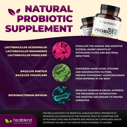 healblend Probiotic Caps Dietary Supplement Capsules, Probiotic for Women and for Men Digestive Health, Immune System Support, Non-GMO, Gluten-Free, 120 Veg Caps - Maple Wellness Supplements