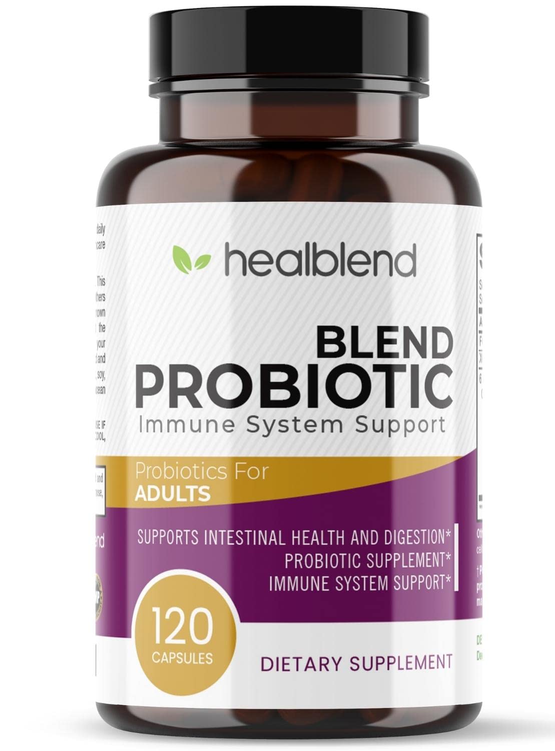 healblend Probiotic Caps Dietary Supplement Capsules, Probiotic for Women and for Men Digestive Health, Immune System Support, Non-GMO, Gluten-Free, 120 Veg Caps - Maple Wellness Supplements