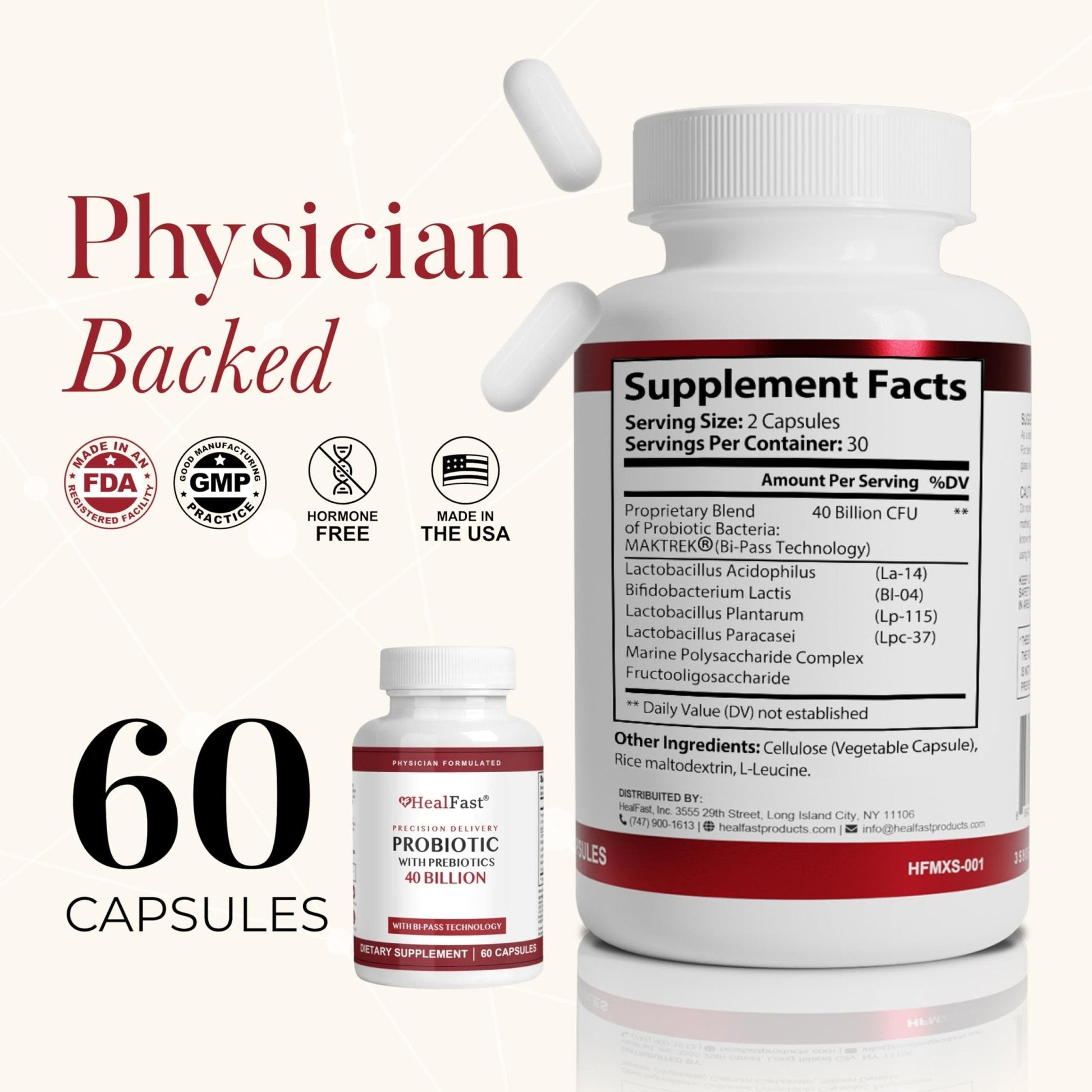 HealFast Physician Formulated Probiotic Supplement - 40 Billion CFU - Live Prebiotics and Probiotics for Men and Women - Probiotics for Gut Health - Non-GMO and Vegan - 30 Day Supply - Maple Wellness Supplements