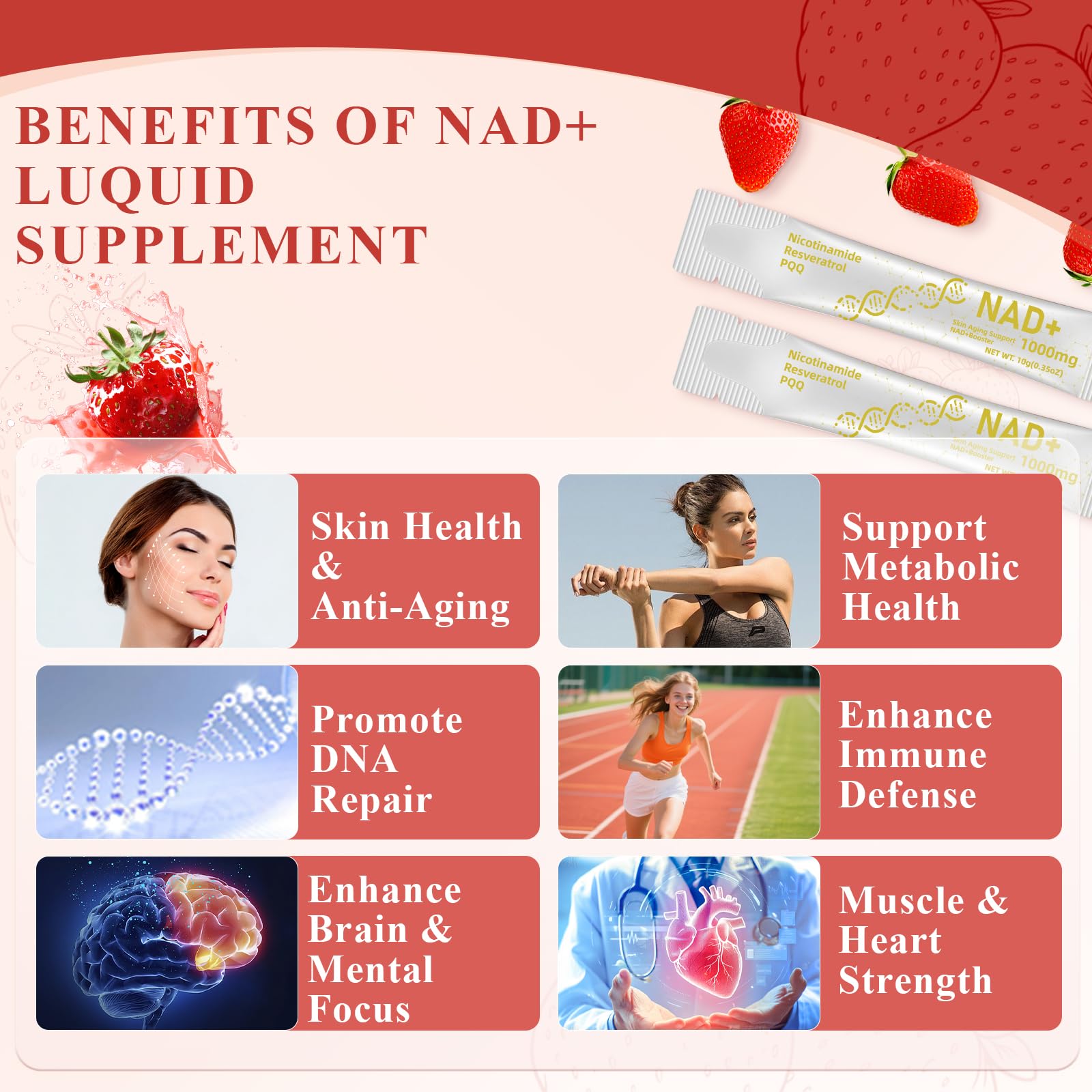 Healliance NAD+ Liquid Supplement 1000mg - Features Nicotinamide Riboside Resveratrol with PQQ for Targeted Healthy Aging and Cellular Energy Support, 30 Packets for Women and Men - Maple Wellness Supplements