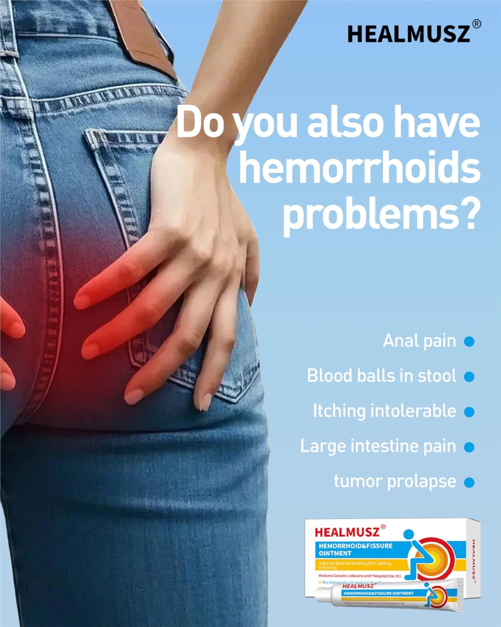 HEALMUSZ Hemorrhoid Fissure Ointment– Hemorrhoid Treatment and Hemorrhoid Cream with Lidocaine and Phenylephrine HCI for Fast Acting Relief of Pain, Swelling, Discomfort, and Itching(1.5 oz) - Maple Wellness Supplements