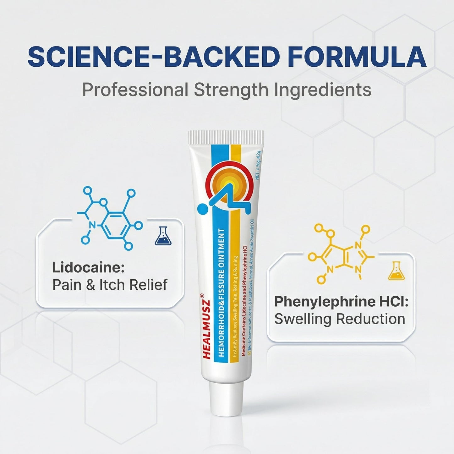 HEALMUSZ Hemorrhoid & Fissure Ointment,with 4% Lidocaine and Phenylephrine HCl,Fast Relief for Pain, Swelling, Discomfort & Itching | 1.5 oz - Maple Wellness Supplements