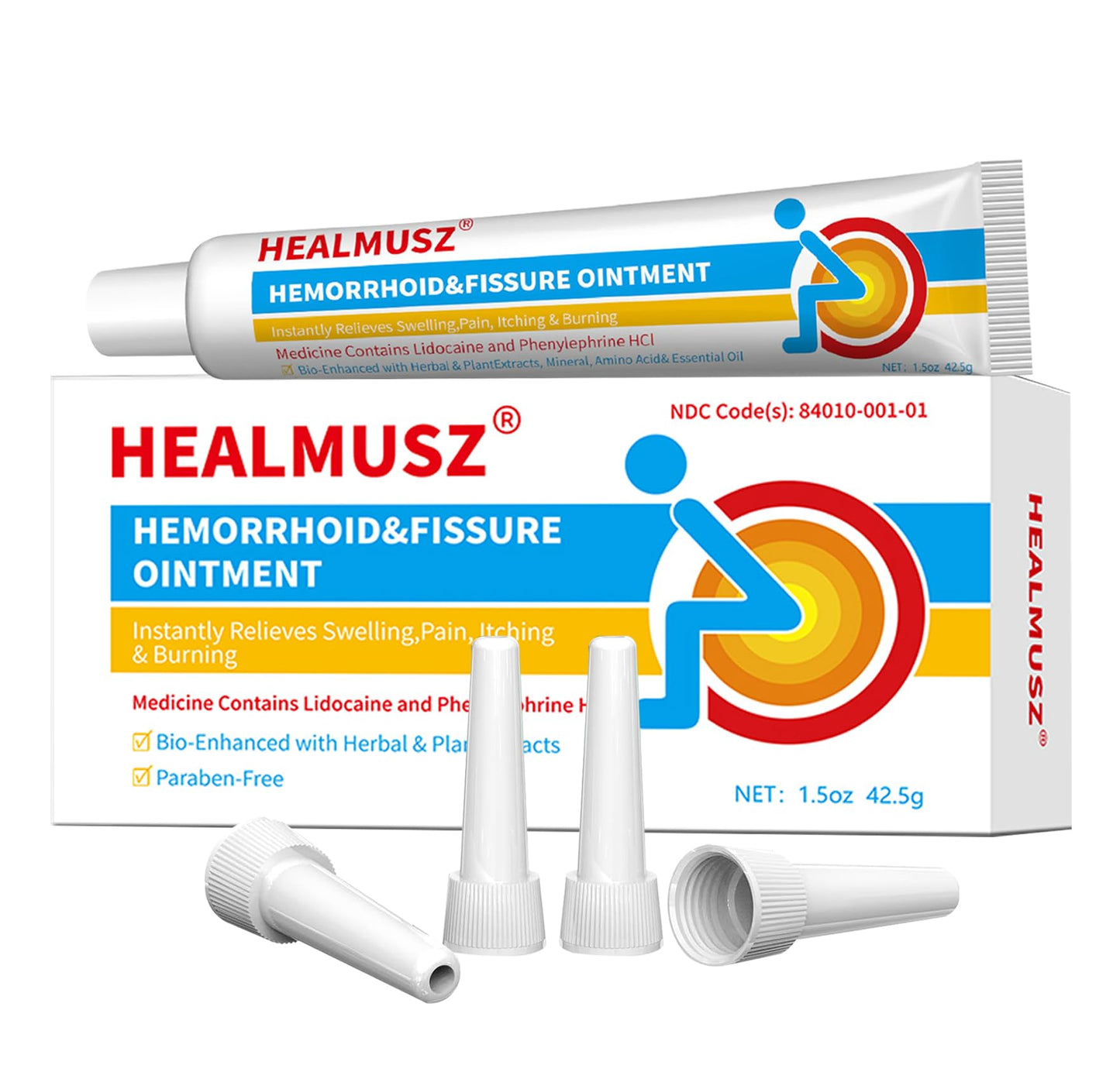 HEALMUSZ Hemorrhoid & Fissure Ointment,with 4% Lidocaine and Phenylephrine HCl,Fast Relief for Pain, Swelling, Discomfort & Itching | 1.5 oz - Maple Wellness Supplements