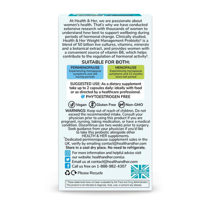 Health & Her Weight Management Probiotics for Women - Perimenopause & Menopause Supplement - Clinically Studied 50bn CFU Probiotics to Support Gut Health, Energy, Mood & Mind, Vegan (60 ct - 1 Month) - Maple Wellness Supplements