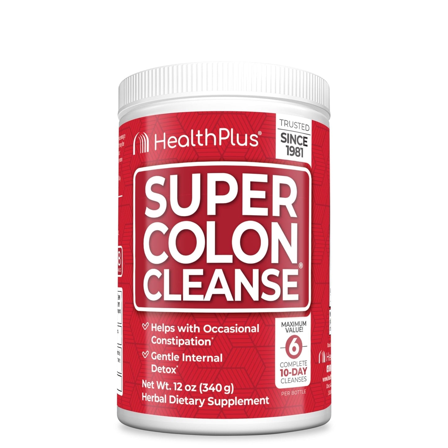Health Plus Super Colon Cleanse, 12 oz Powder, 68 Servings - Natural Detox, Digestive Constipation Relief, Gentle Gut Cleanse with Psyllium Husk & Senna Leaf - Maple Wellness Supplements