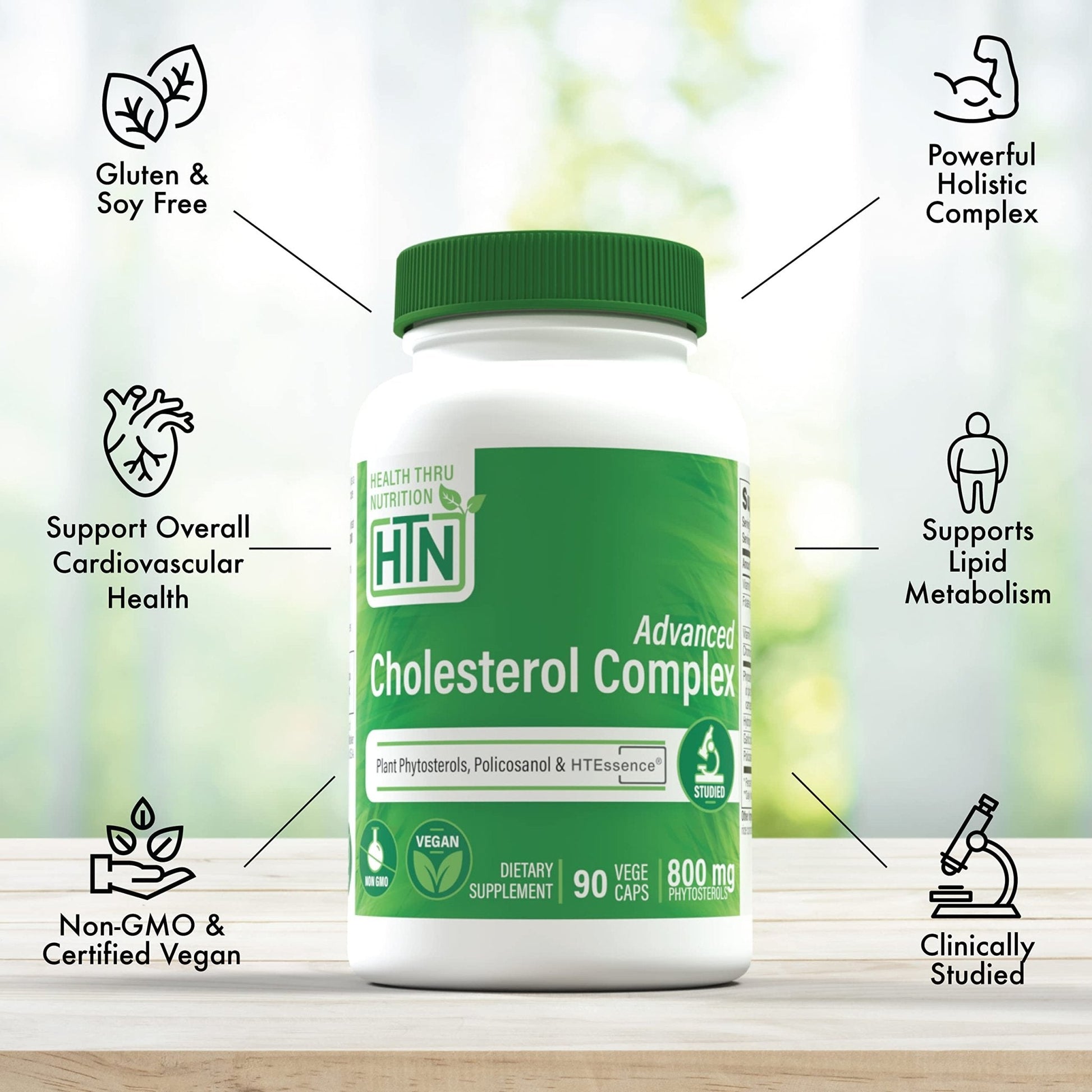 Health Thru Nutrition Advanced Cholesterol Complex | Heart Health Support & Lipid Metabolism with Phytosterols, Policosanol, Hydroxytyrosol, Chromium and More | Vegan, Non-GMO (Pack of 90) - Maple Wellness Supplements