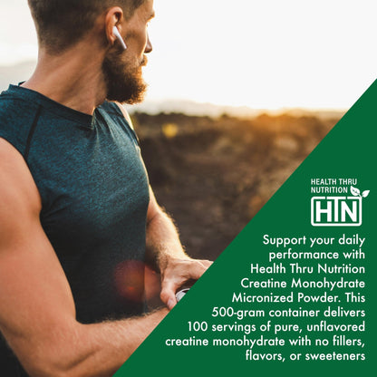 Health Thru Nutrition Creatine Monohydrate Micronized Powder – 500g Pure Unflavored – 5g Per Scoop – Workout Support, Muscle Fuel and Recovery Bulk Supplement | Non-GMO, Vegan - Maple Wellness Supplements