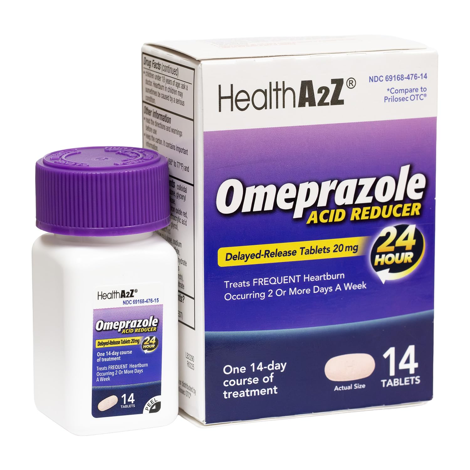 HealthA2Z® Acid Reducer | Omeprazole 20mg | Delayed - Release Tablets | 24 Hours | Treats Frequent Heartburn | Occuring 2 or More Days A Week (14 Counts) - Maple Wellness Supplements