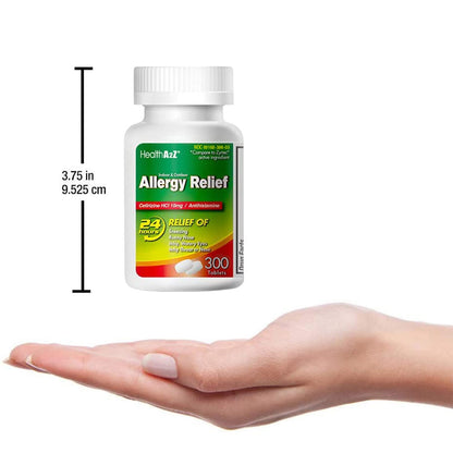 HealthA2Z® Allergy Relief, Cetirizine 10mg, Dye Free, All Day Allergy Relief, Indoor & Outdoor, Relief from Itchy Throat, Sneezing, Runny Noses, 300 Count (Pack of 1), - Maple Wellness Supplements