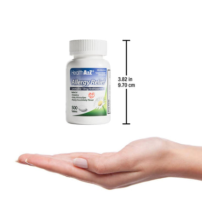 HealthA2Z® Allergy Relief, Loratadine 10mg Antihistamine, 500 Dye Free Tablets, Relief from Itchy Throat, Sneezing, Runny Noses, 24-Hours Allergy Medicine - Maple Wellness Supplements