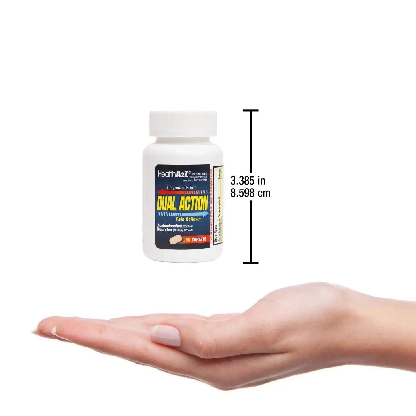 HealthA2Z® Dual Action Pain Relief | Acetaminophen 250mg & Ibuprofen (NSAID) 125mg | Contains Two Medicines | Relief from Headache, Fever & Backache (150 Caplets) - Maple Wellness Supplements