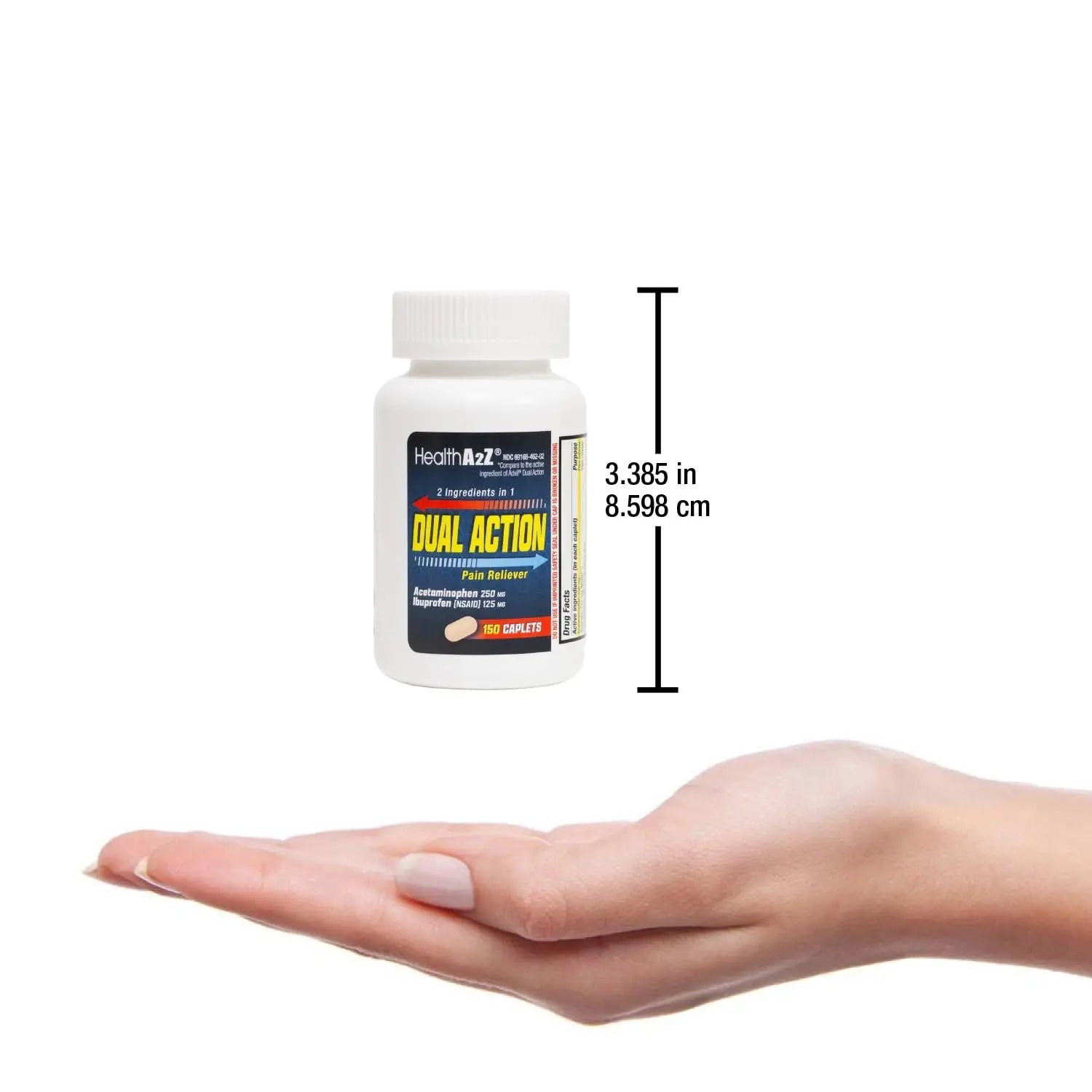 HealthA2Z® Dual Action Pain Relief | Acetaminophen 250mg & Ibuprofen (NSAID) 125mg | Contains Two Medicines | Relief from Headache, Fever & Backache (150 Caplets) - Maple Wellness Supplements