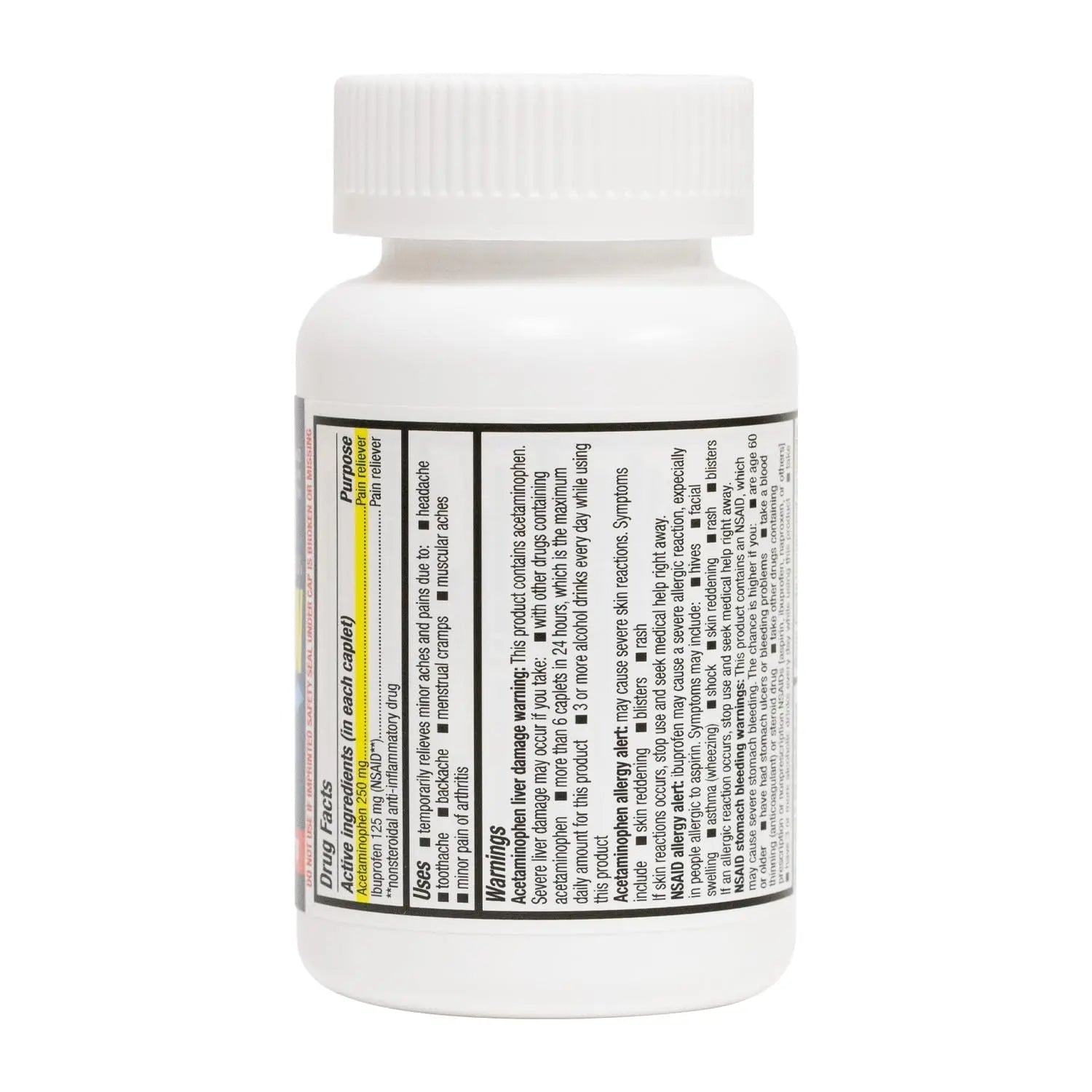 HealthA2Z® Dual Action Pain Relief | Acetaminophen 250mg & Ibuprofen (NSAID) 125mg | Contains Two Medicines | Relief from Headache, Fever & Backache (150 Caplets) - Maple Wellness Supplements
