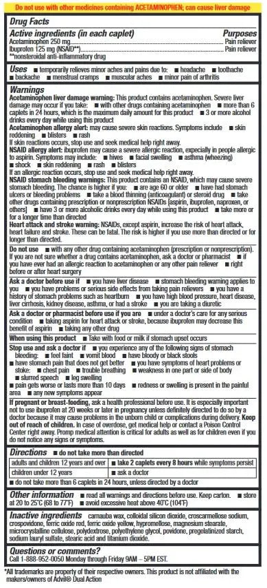 HealthA2Z® Dual Action Pain Relief | Acetaminophen 250mg & Ibuprofen (NSAID) 125mg | Contains Two Medicines | Relief from Headache, Fever & Backache (150 Caplets) - Maple Wellness Supplements