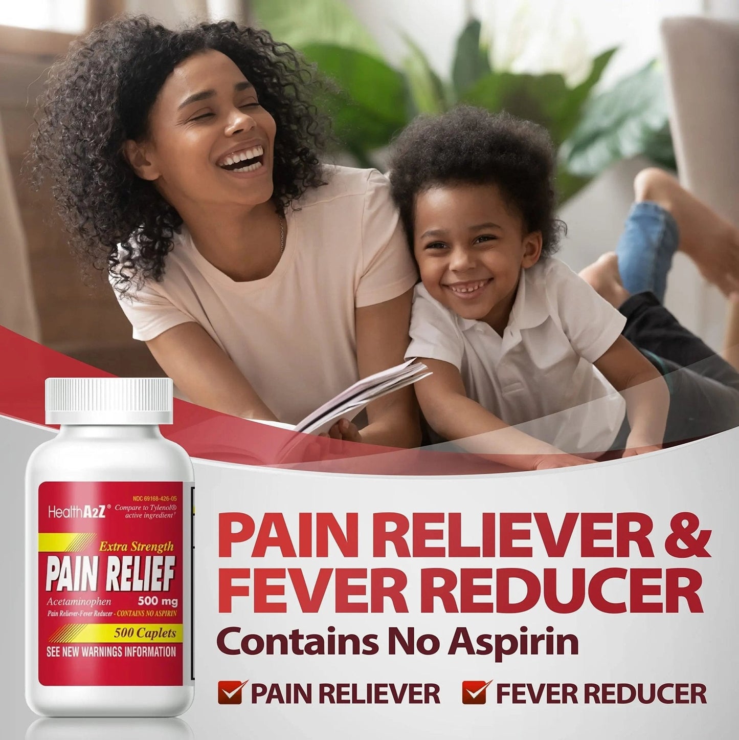 HealthA2Z® Extra Strength Pain Relief | Acetaminophen 500mg | Contains No Aspirin | Fever Reducer | Pain Reliever (500 Count (Pack of 1)) - Maple Wellness Supplements