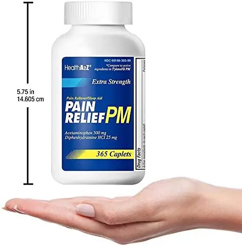 HealthA2Z® Extra Strength Pain Relief PM| Acetaminophen 500mg | Diphenhydramine 25mg | Pain Reliever & Nighttime Sleep Aid | (365 Count (Pack of 1)) - Maple Wellness Supplements