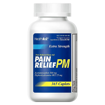 HealthA2Z® Extra Strength Pain Relief PM| Acetaminophen 500mg | Diphenhydramine 25mg | Pain Reliever & Nighttime Sleep Aid | (365 Count (Pack of 1)) - Maple Wellness Supplements