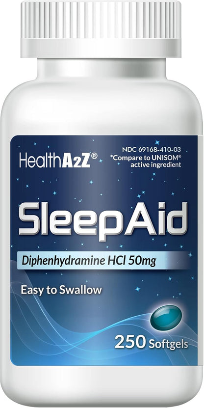 HealthA2Z Sleep Aid, Diphenhydramine Softgels, 50mg, Supports Deeper, Restful Sleeping (250 Counts) - Maple Wellness Supplements