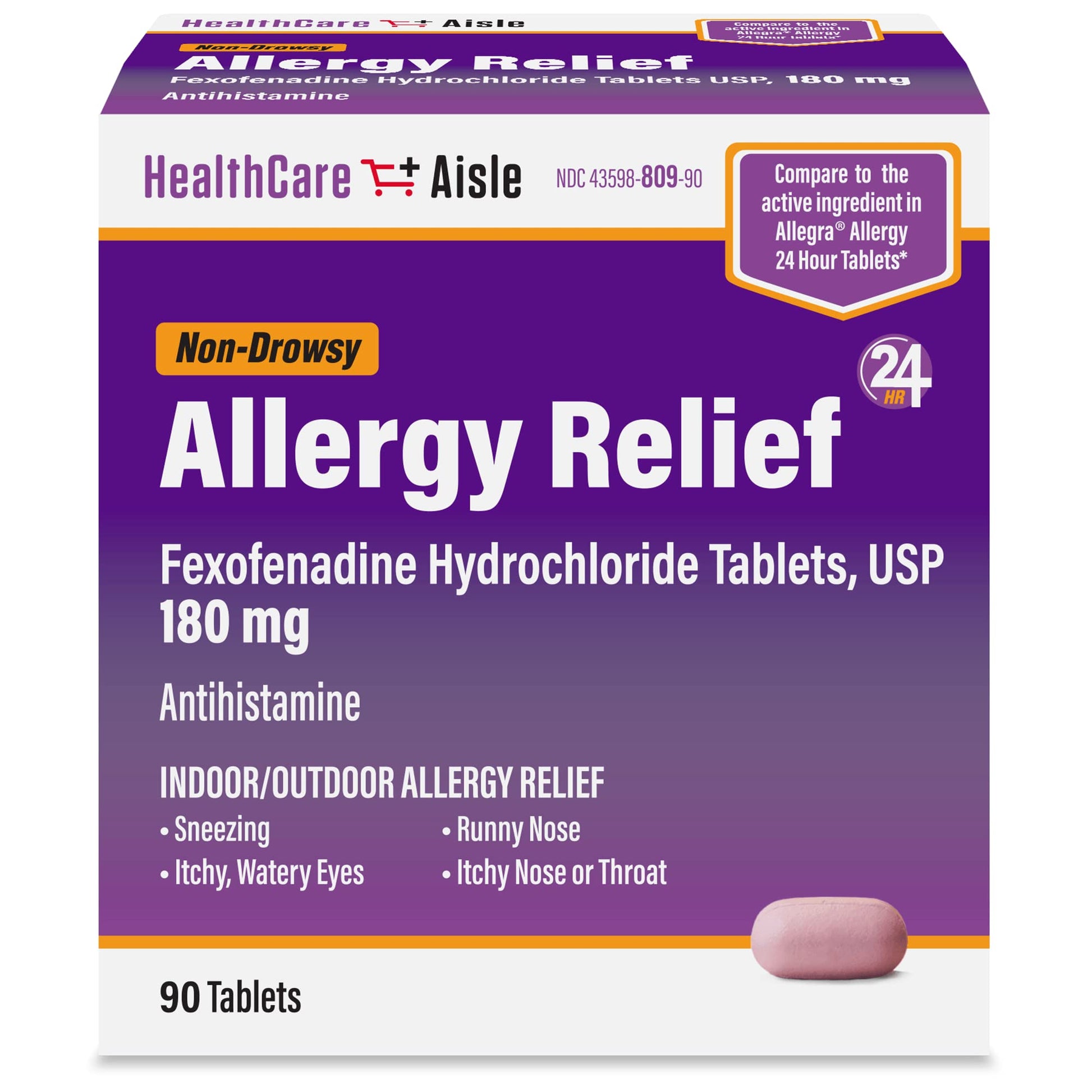 HealthCareAisle Allergy Relief - Fexofenadine Hydrochloride Tablets USP, 180 mg, 90 Tablets, Allergy Medication, Non-Drowsy 24-Hour Relief - Maple Wellness Supplements