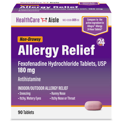 HealthCareAisle Allergy Relief - Fexofenadine Hydrochloride Tablets USP, 180 mg, 90 Tablets, Allergy Medication, Non-Drowsy 24-Hour Relief - Maple Wellness Supplements